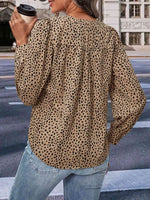 Leopard Notched Neck Puff Sleeve Blouse - Ladyez