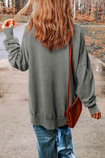 Dropped Shoulder Round Neck Long Sleeve Blouse - Ladyez