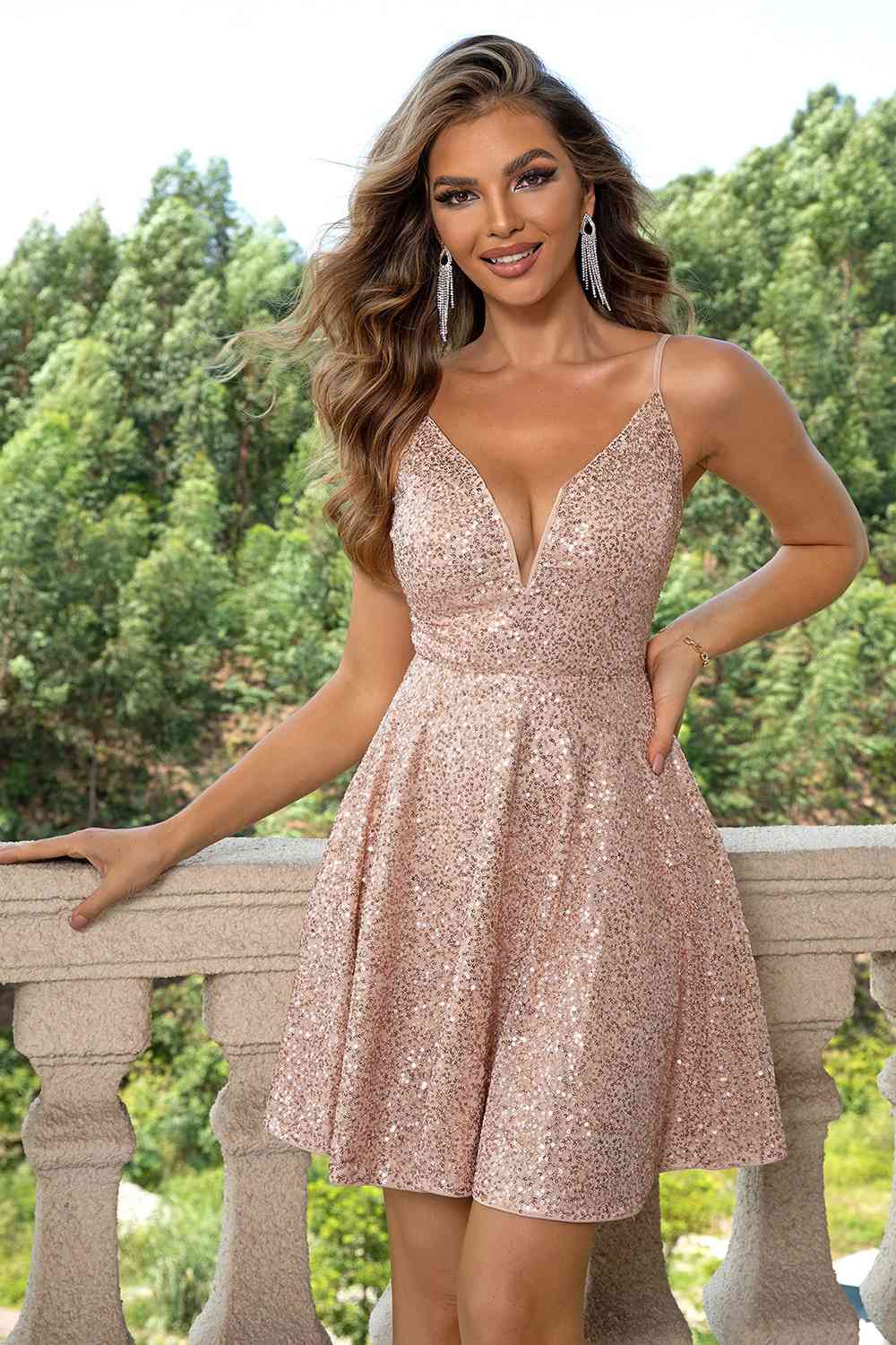 Sequin Spaghetti Strap Dress - Ladyez