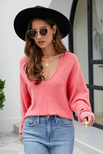 V-Neck Center Seam Sweater - Ladyez