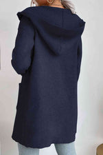 Double Take Ribbed Open Front Hooded Cardigan with Pockets - Ladyez