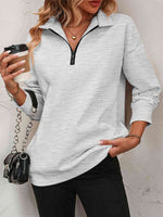 Zip-Up Dropped Shoulder Sweatshirt - Ladyez