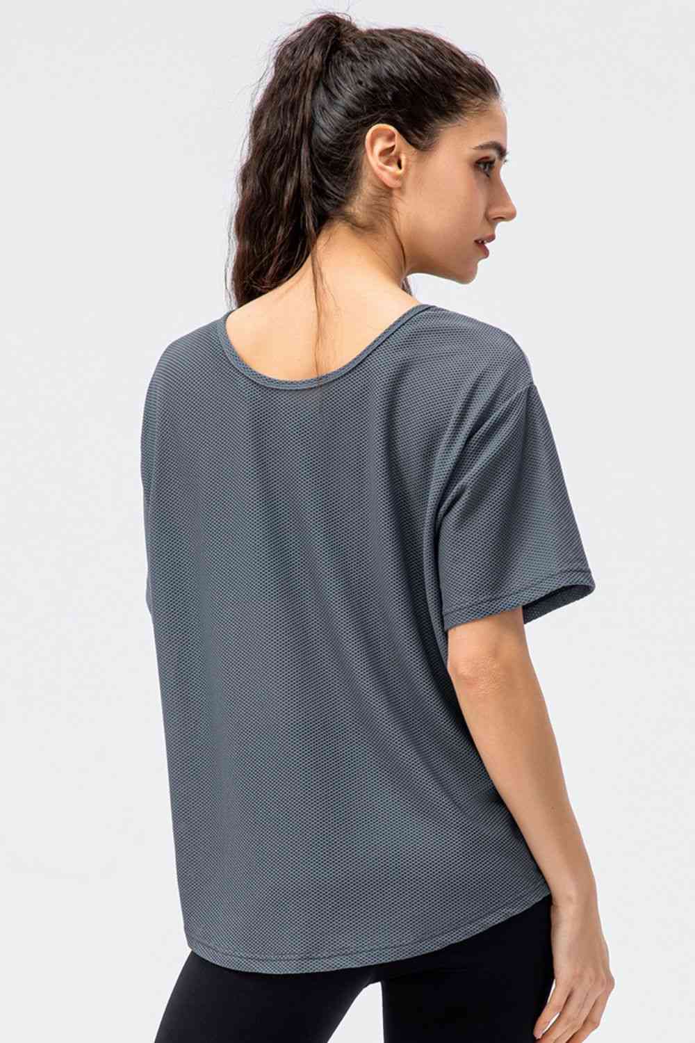 Round Neck Short Sleeve Active Tee - Ladyez