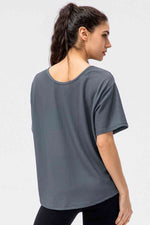 Round Neck Short Sleeve Active Tee - Ladyez