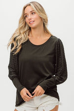 BiBi Round Neck Polka Dot Lantern Sleeve Top - Ladyez