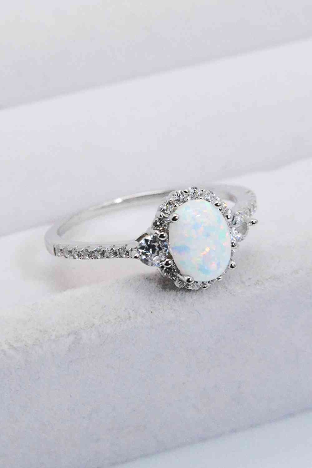 925 Sterling Silver Platinum-Plated Opal Ring - Ladyez