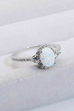 925 Sterling Silver Platinum-Plated Opal Ring - Ladyez