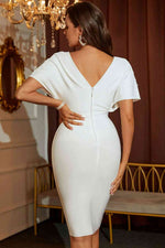 Beaded Dolman Sleeve Surplice Bodycon Dress - Ladyez