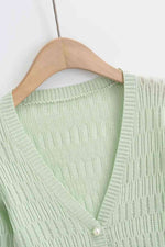 Button Down Long Sleeve Cropped Cardigan - Ladyez