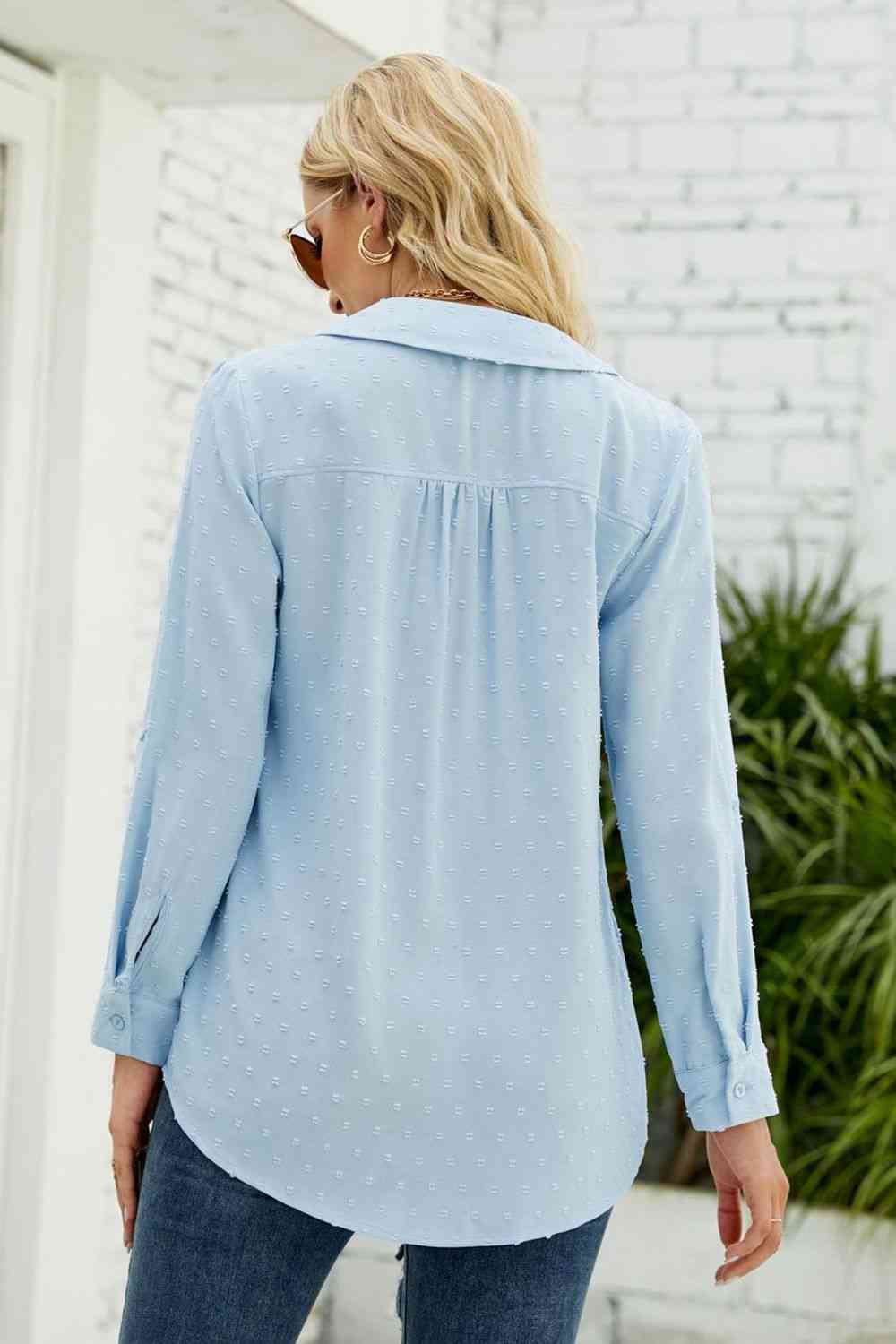 Swiss Dot Johnny Collar Blouse - Ladyez