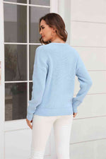 Ribbed V-Neck Dropped Shoulder Knit Top - Ladyez
