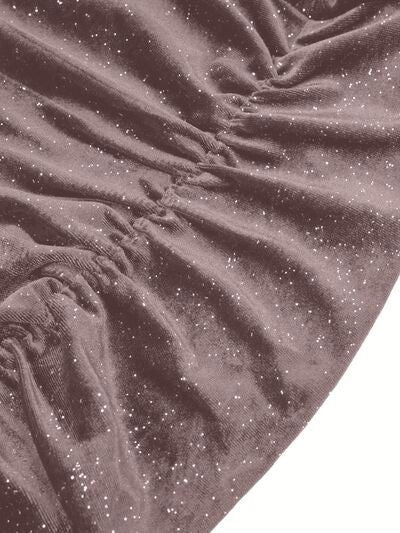 Glitter Ruched Cowl Neck Wrap Dress - Ladyez