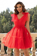 V-Neck Shoulder Detail Mesh Dress - Ladyez