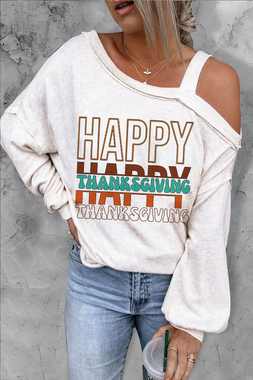 Letter Graphic Asymmetrical Neck Long Sleeve Top - Ladyez