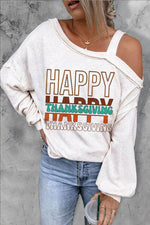 Letter Graphic Asymmetrical Neck Long Sleeve Top - Ladyez
