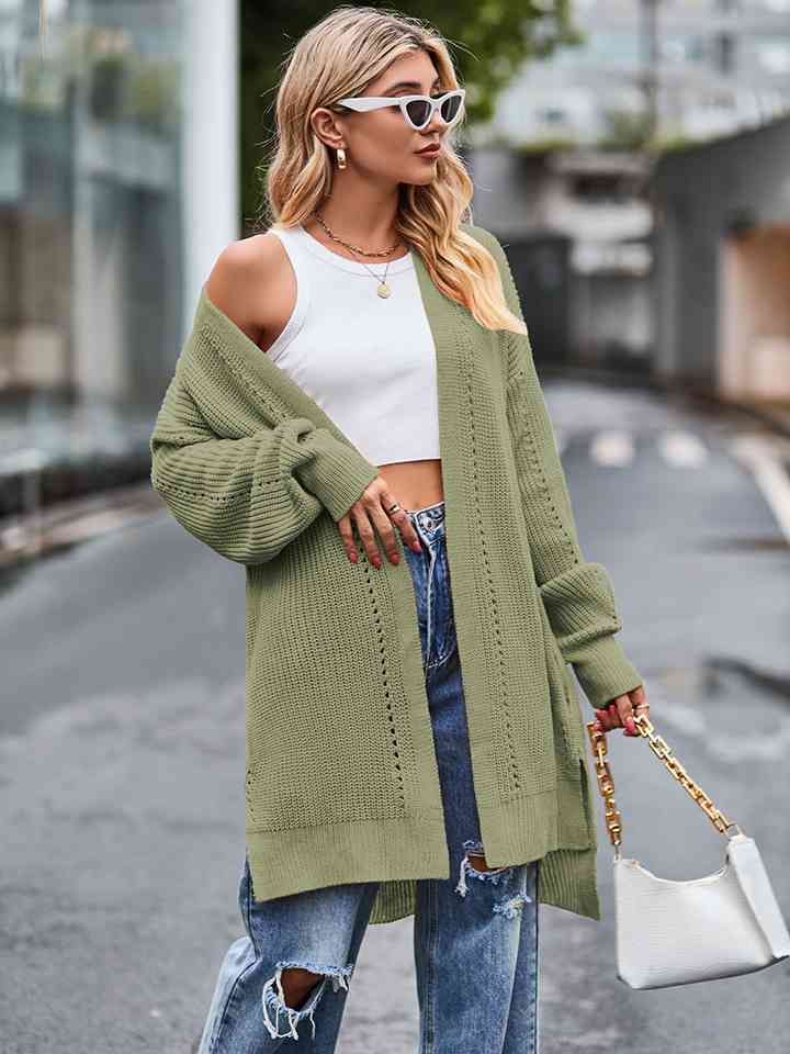 Long Sleeve Waffle-Knit Cardigan - Ladyez