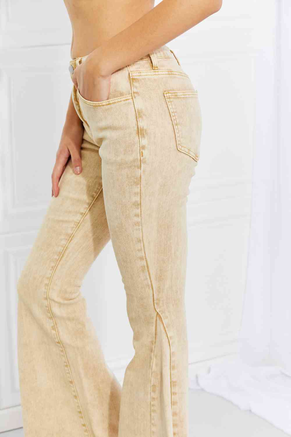 Color Theory Flip Side Fray Hem Bell Bottom Jeans in Yellow - Ladyez