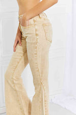 Color Theory Flip Side Fray Hem Bell Bottom Jeans in Yellow - Ladyez