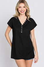 Heimish Full Size Front Button V-Neck Short Sleeve T-Shirt - Ladyez