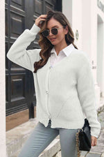 Button Down Ribbed Trim Cardigan - Ladyez