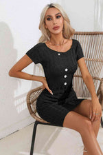 Decorative Button Round Neck Short Sleeve Sweater Dress - Ladyez