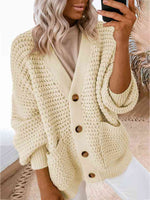 V-Neck Long Sleeve Cardigan - Ladyez