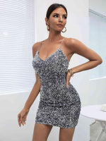 Sequined Spaghetti Strap Crisscross Back Mini Dress - Ladyez