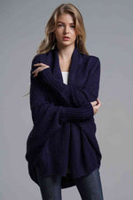 Double Take Dolman Sleeve Open Front Ribbed Trim Longline Cardigan - Ladyez