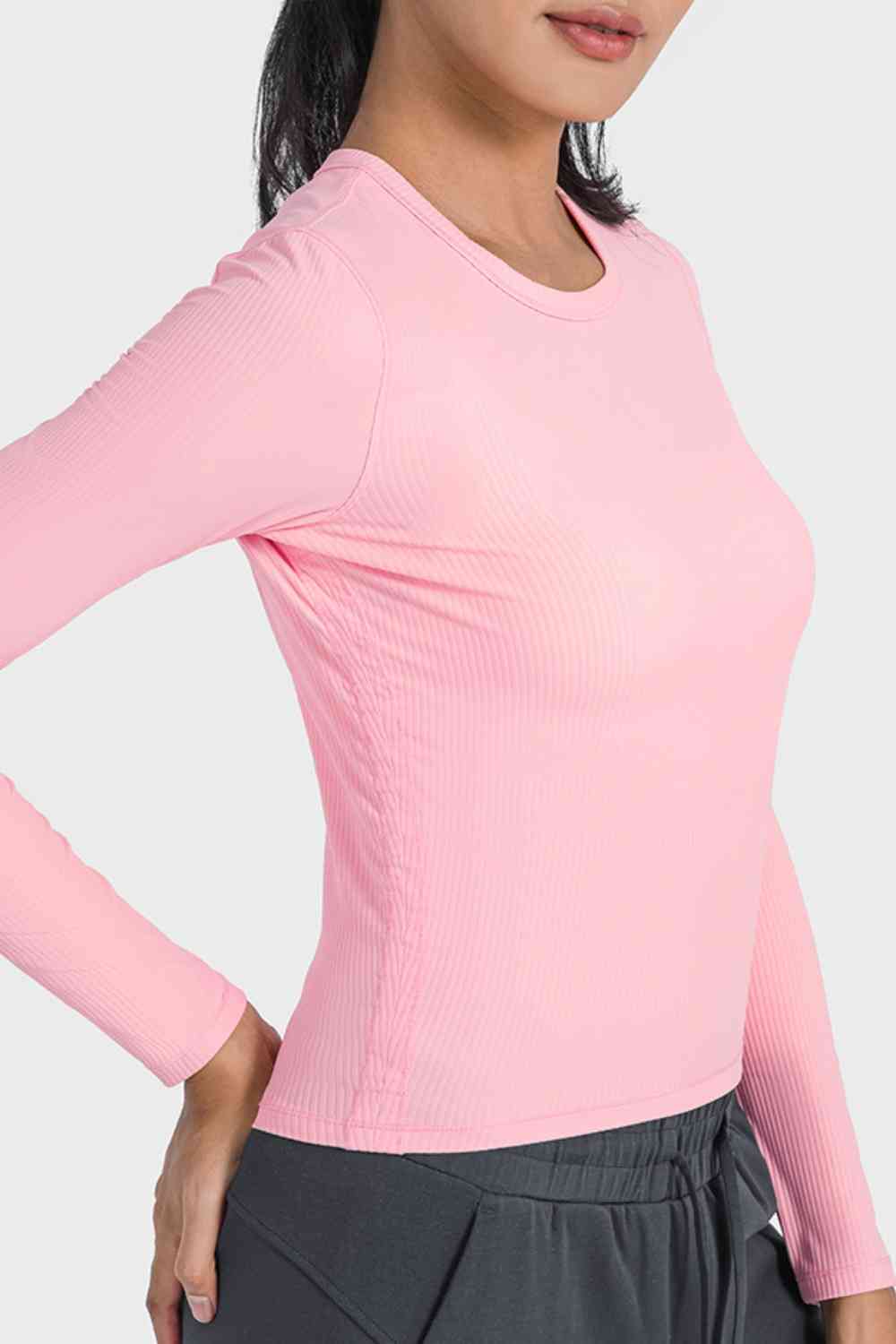 Round Neck Long Sleeve Sports Top - Ladyez