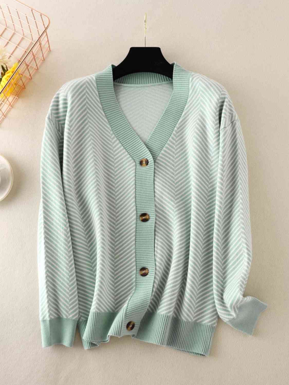 Button Down V-Neck Cardigan - Ladyez