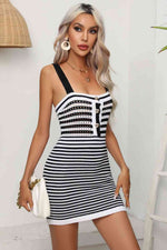 Striped Straight Neck Bodycon Dress - Ladyez