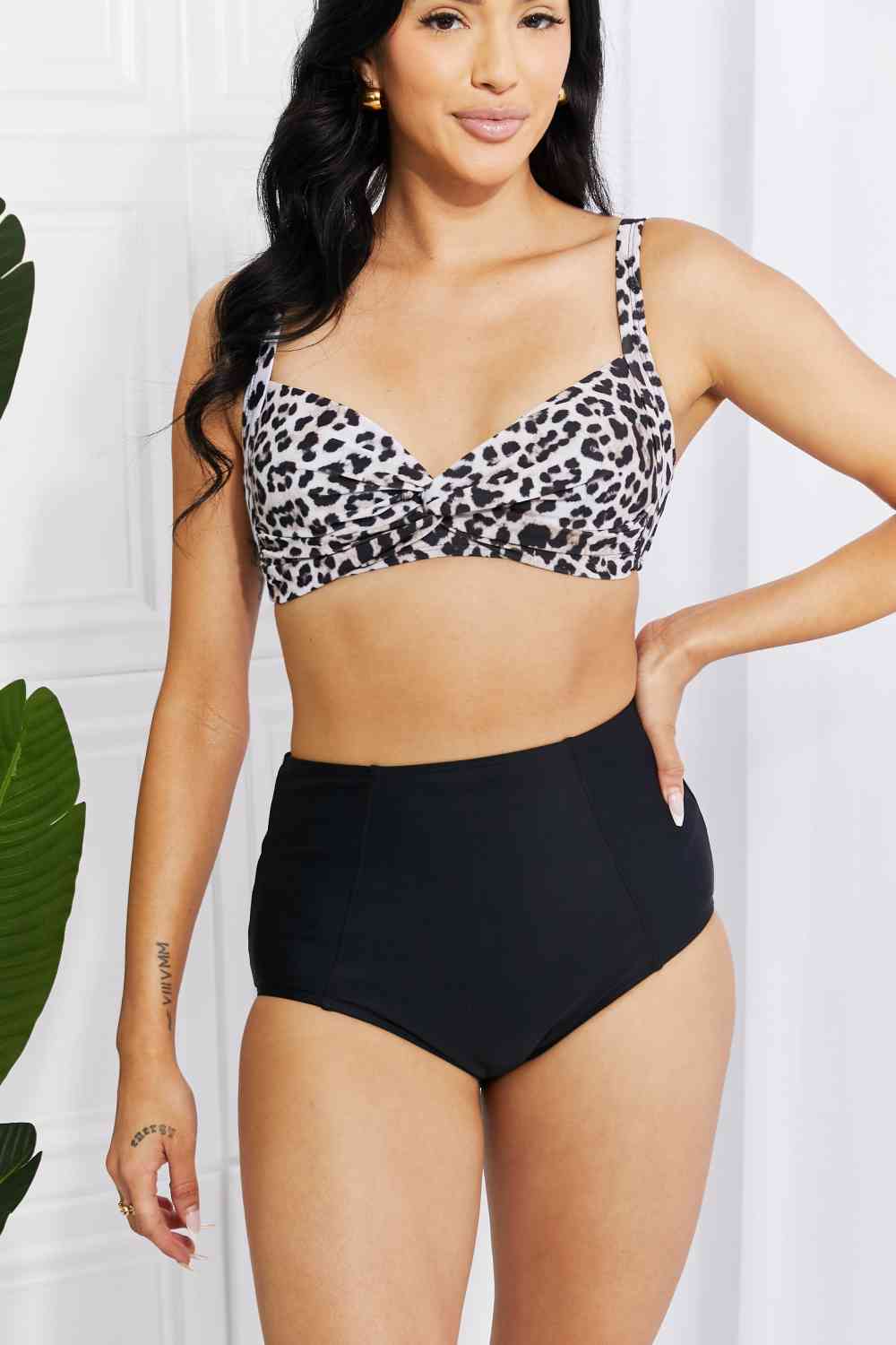 Marina West Swim Take A Dip Twist High-Rise Bikini in Leopard - Ladyez