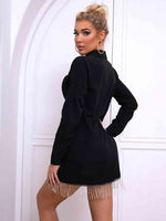 Fringe Trim Button-Up Shirt Dress - Ladyez