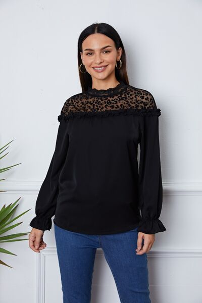 Leopard Frill Flounce Sleeve Blouse - Ladyez