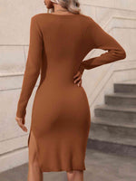 Woven Right Contrast Slit Sweater Dress - Ladyez