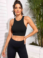 Cropped Round Neck Sports Tank Top - Ladyez