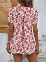 Ruche V-Neck Petal Sleeve Top - Ladyez