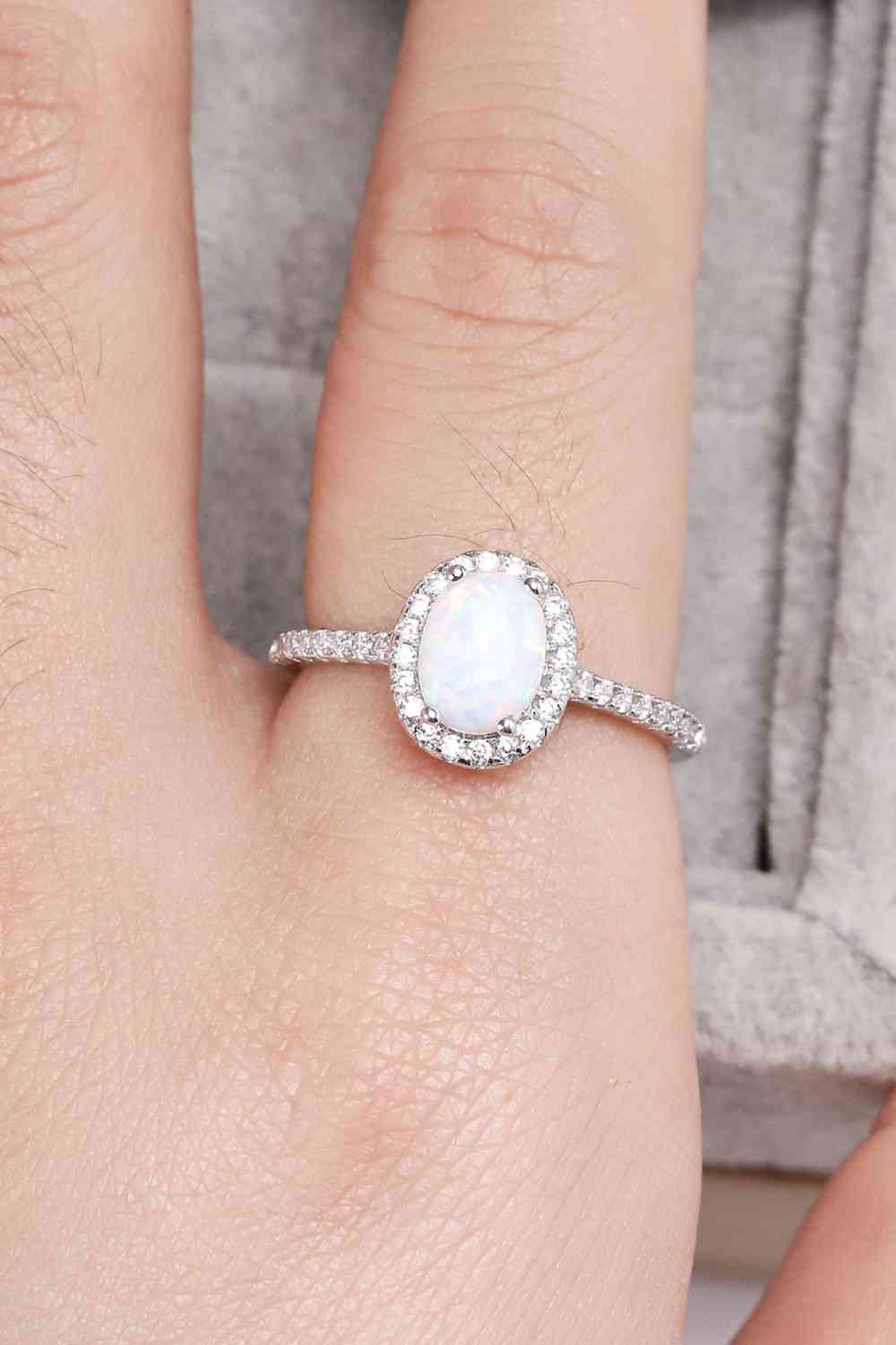Opal 925 Sterling Silver Halo Ring - Ladyez
