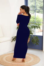 Round Neck Long Sleeve Maxi Wrap Dress - Ladyez