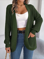 Open Front Long Sleeve Cardigan with Pockets - Ladyez