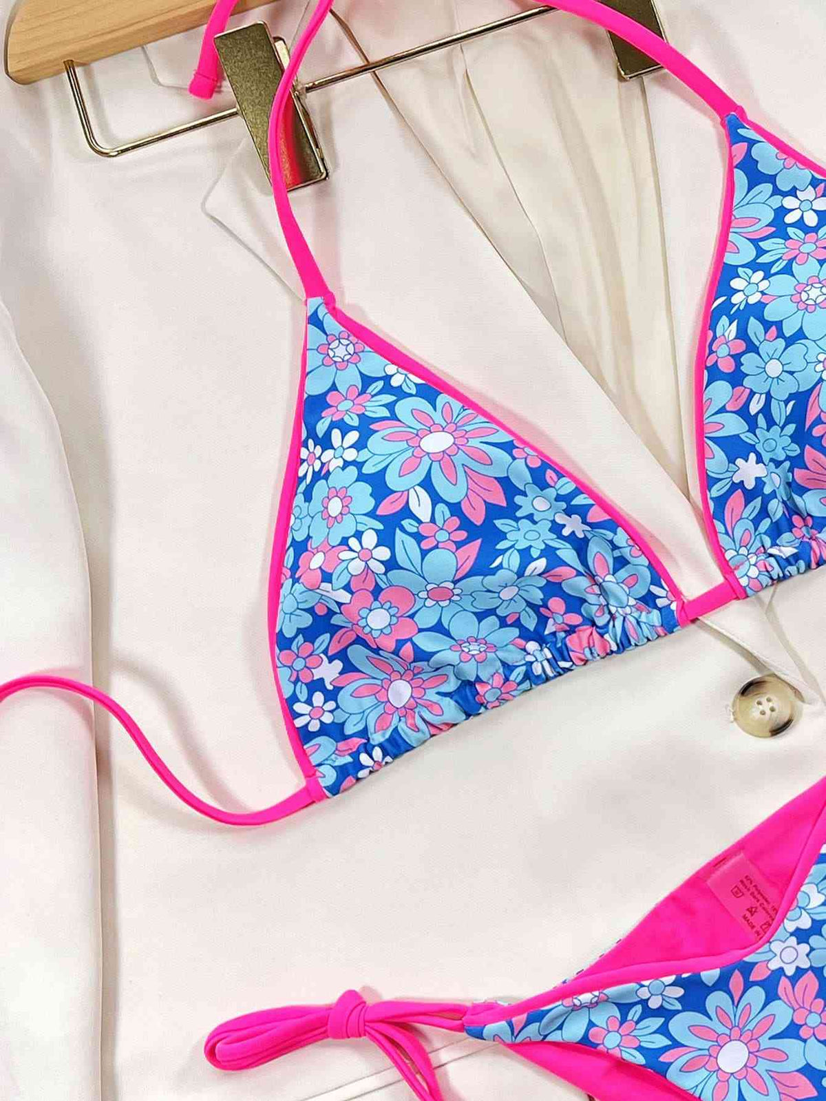 Floral Halter Neck Tie Side Bikini Set - Ladyez
