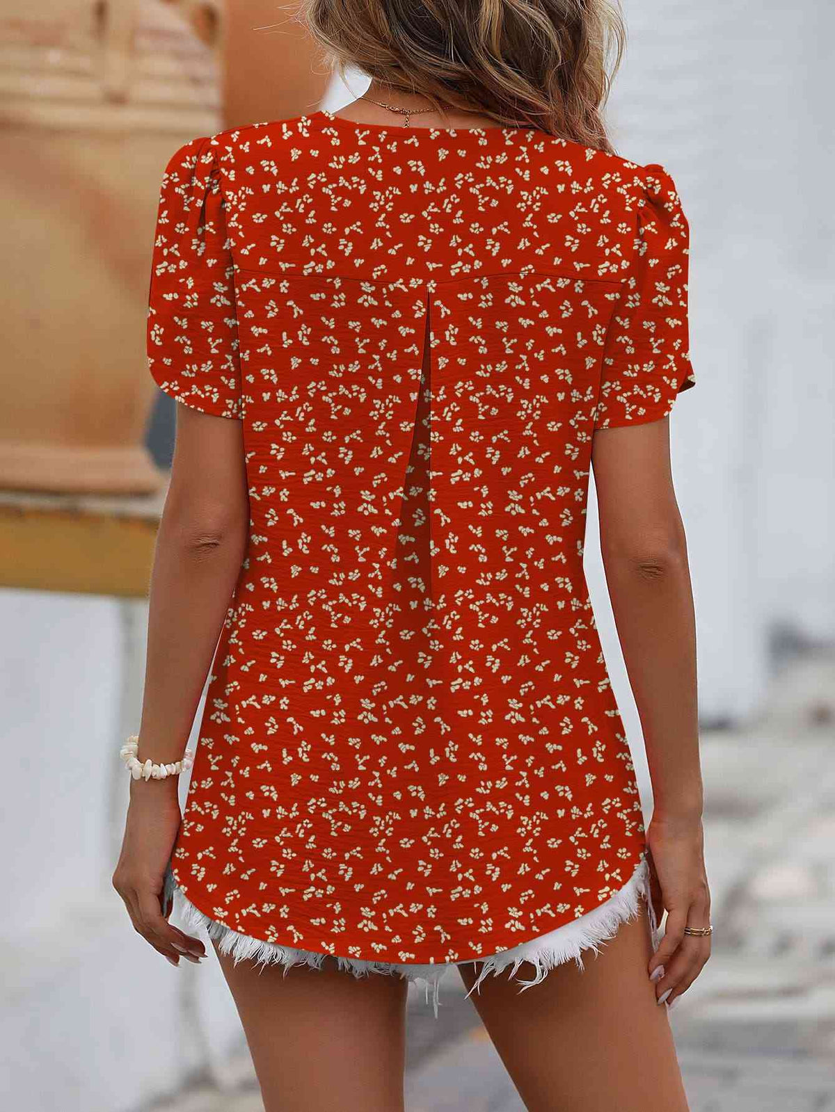 Ruche V-Neck Petal Sleeve Top - Ladyez