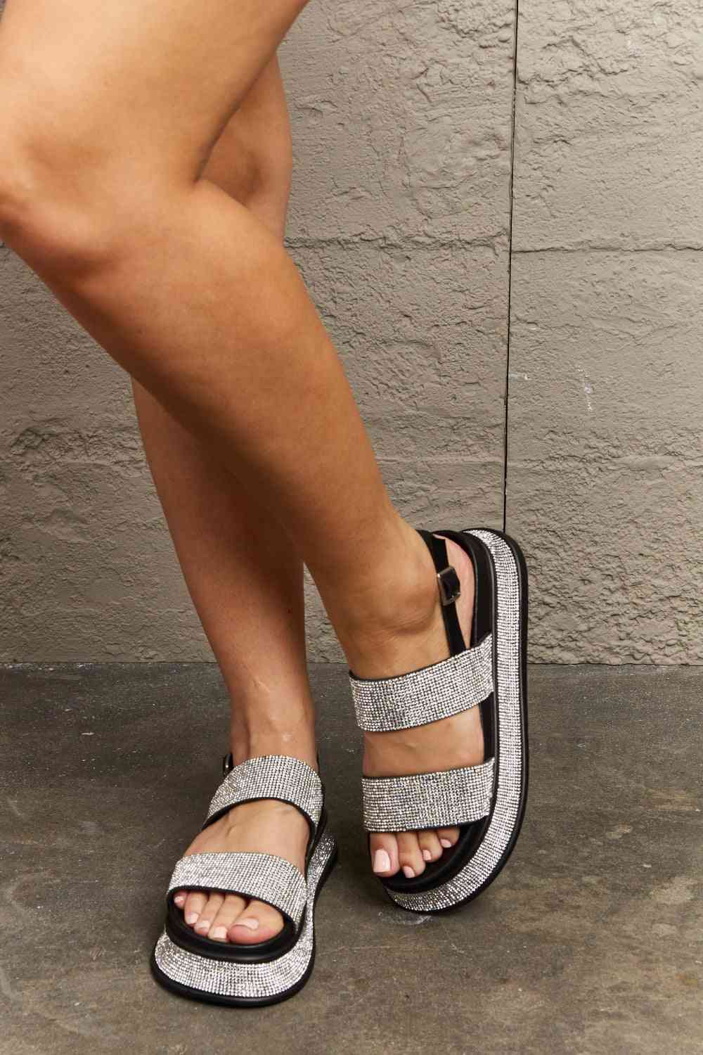 Qupid Shine On Platform Rhinestone Slingback Sandal - Ladyez