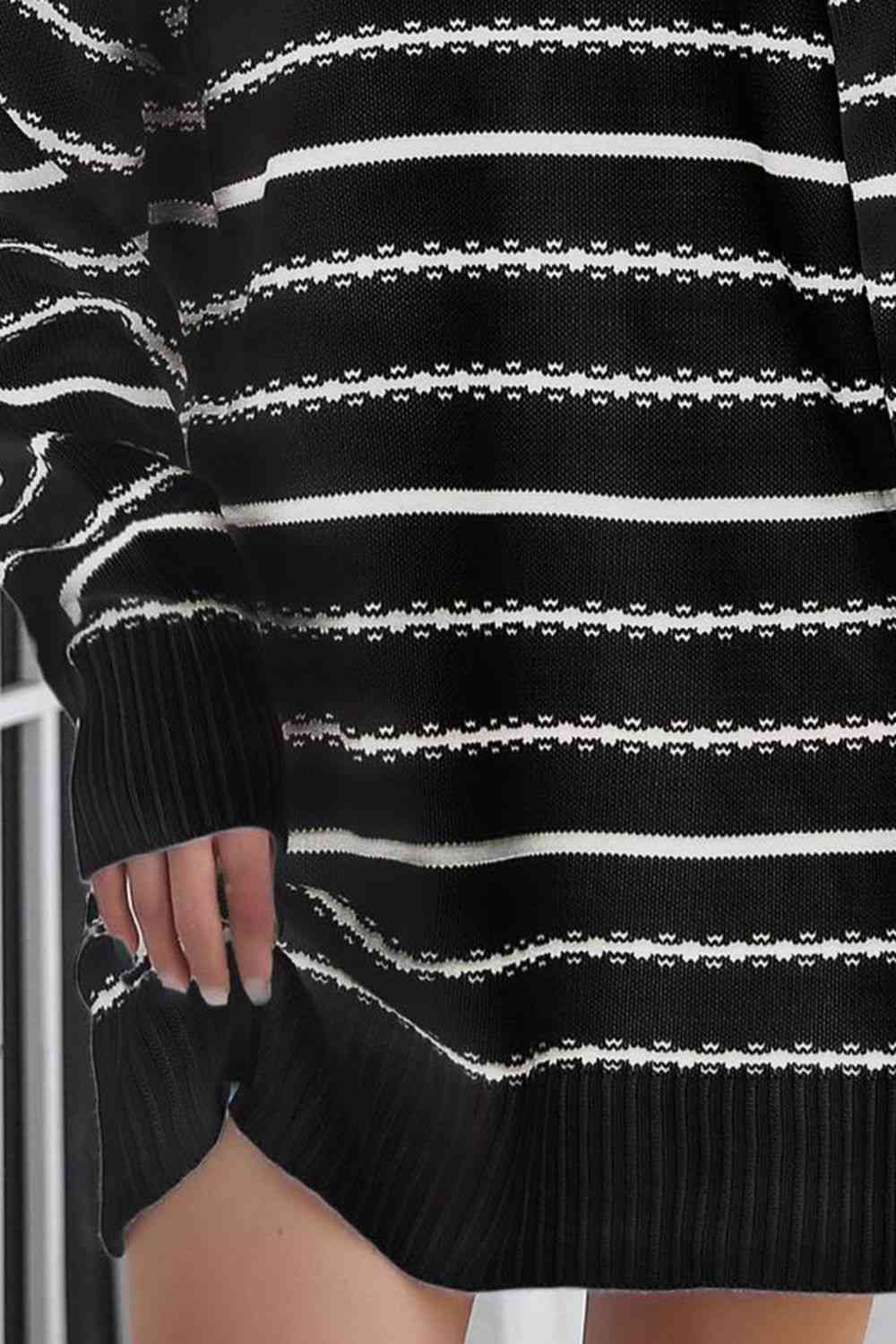 Striped V-Neck Sweater Dress - Ladyez