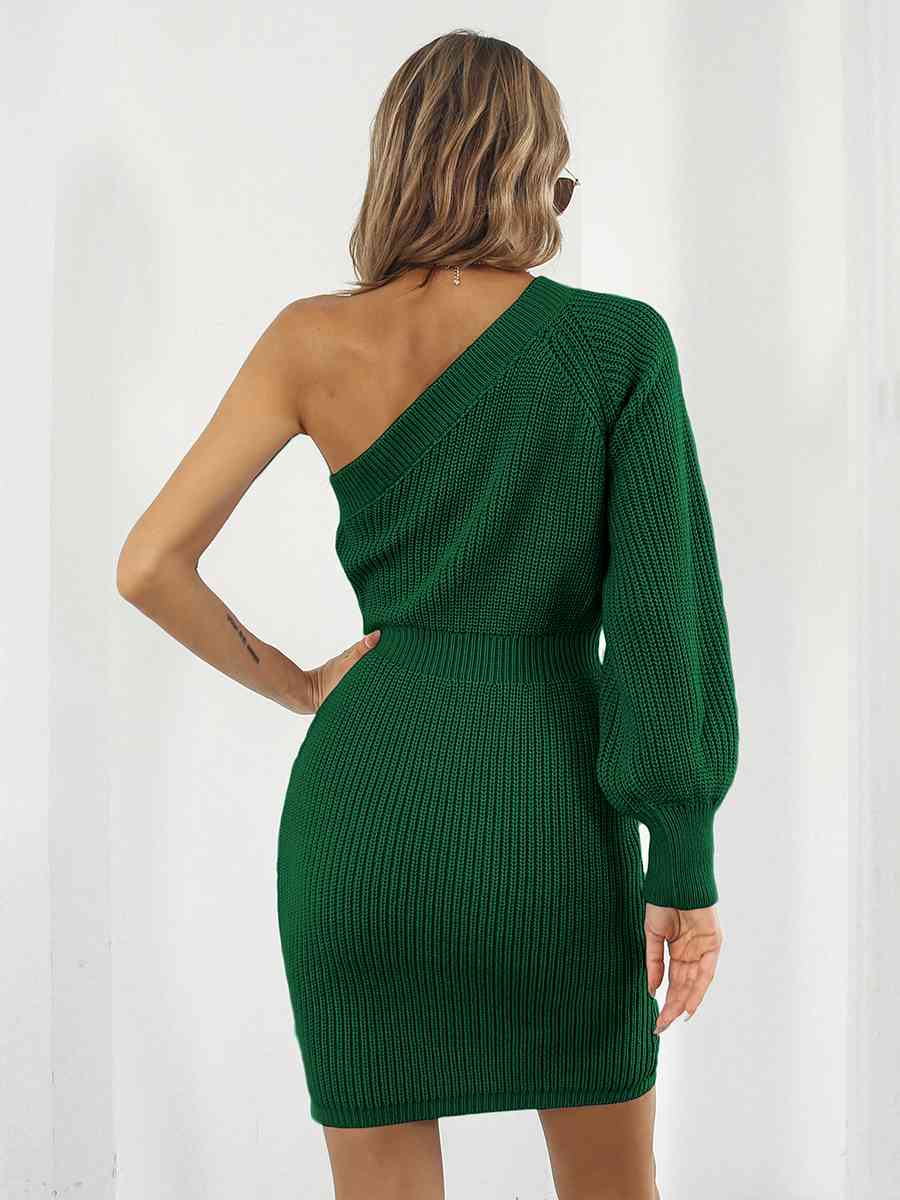 One-Shoulder Mini Sweater Dress - Ladyez