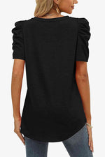 V-Neck Puff Sleeve Tee - Ladyez