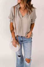 Smocked Frill Trim Flounce Sleeve Blouse - Ladyez