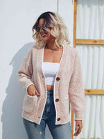 Button Down V-Neck Cardigan with Pockets - Ladyez