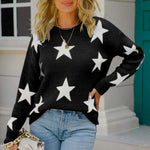 Star Pattern Round Neck Sweater - Ladyez