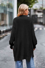 Open Front Dropped Shoulder Longline Cardigan - Ladyez